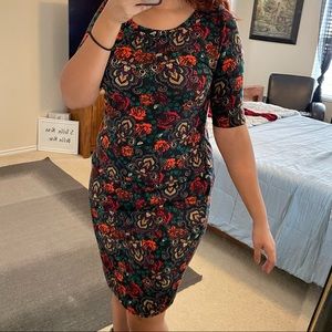 Lularoe floral paisley rose short sleeve bodycon dress size xl